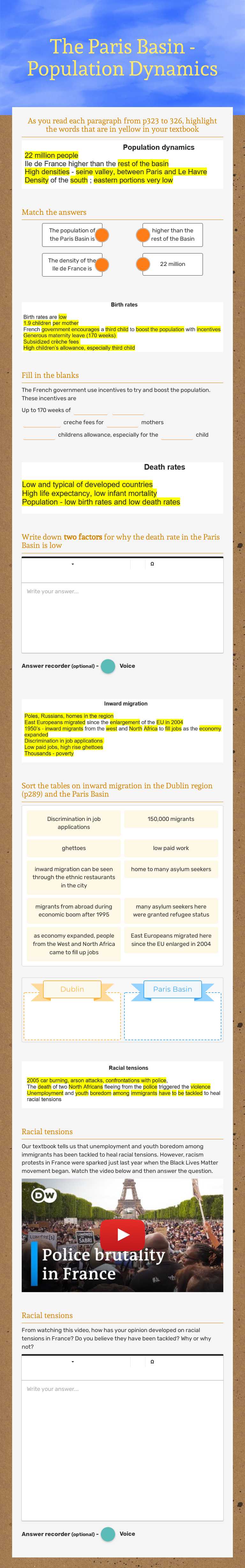 The Paris Basin - Population Dynamics worksheet preview image