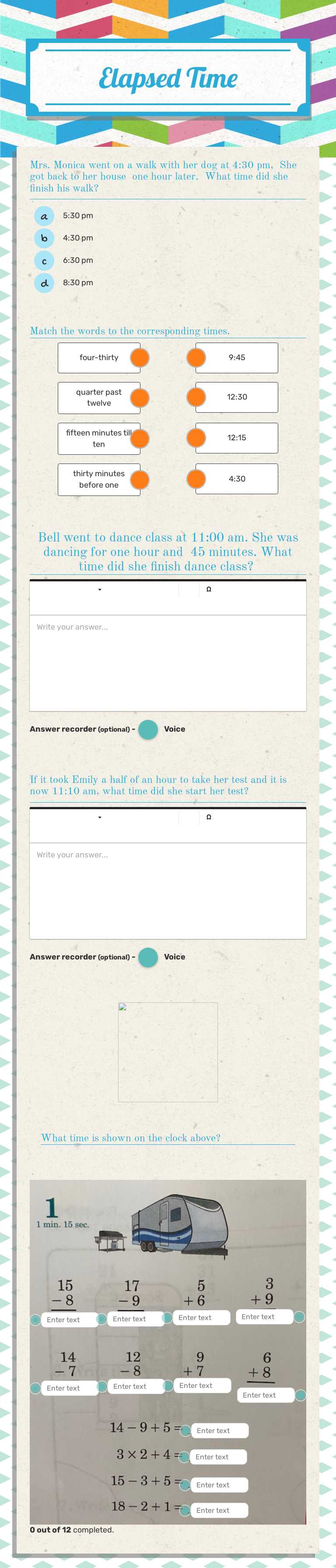 Elapsed Time worksheet preview image