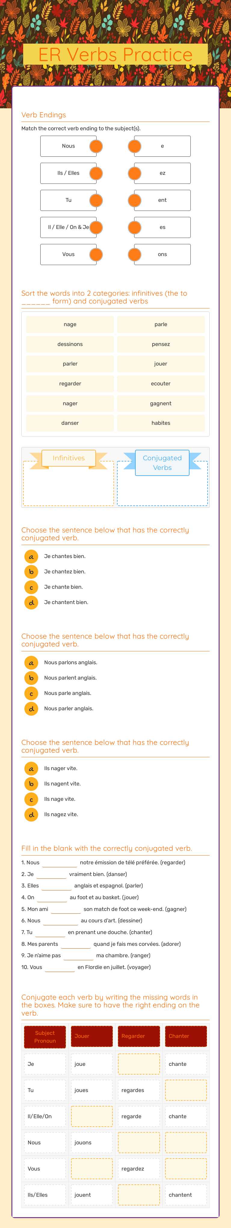 ER Verbs Practice worksheet preview image