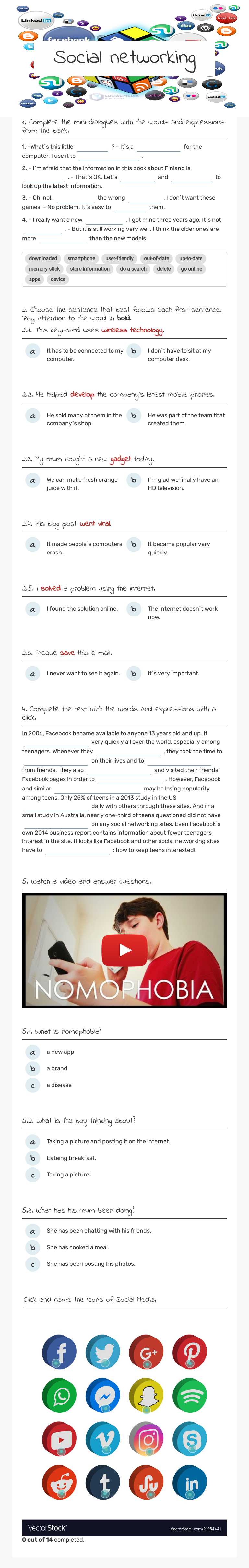 Social networking worksheet preview image