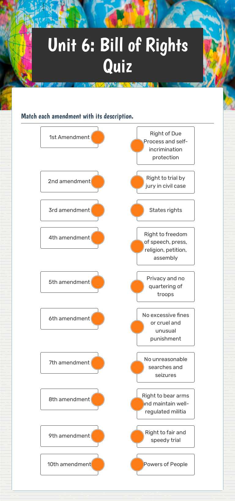 Unit 6: Bill of Rights Quiz worksheet preview image