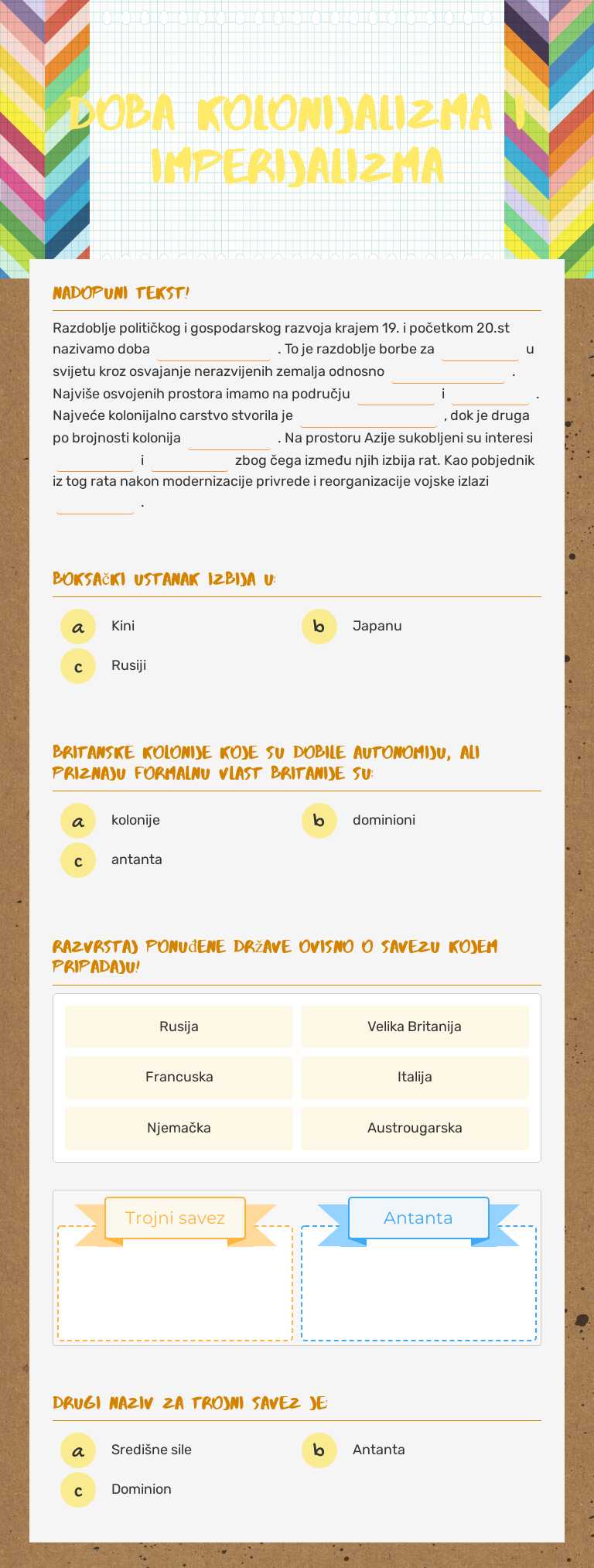 Doba kolonijalizma i Imperijalizma worksheet preview image