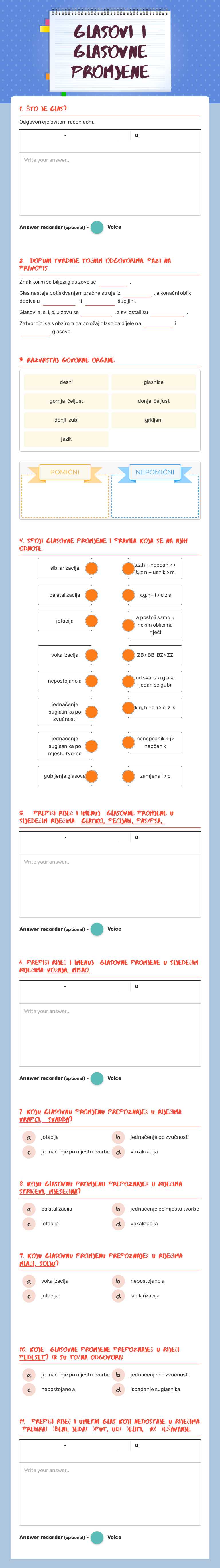 Glasovi i glasovne promjene worksheet preview image