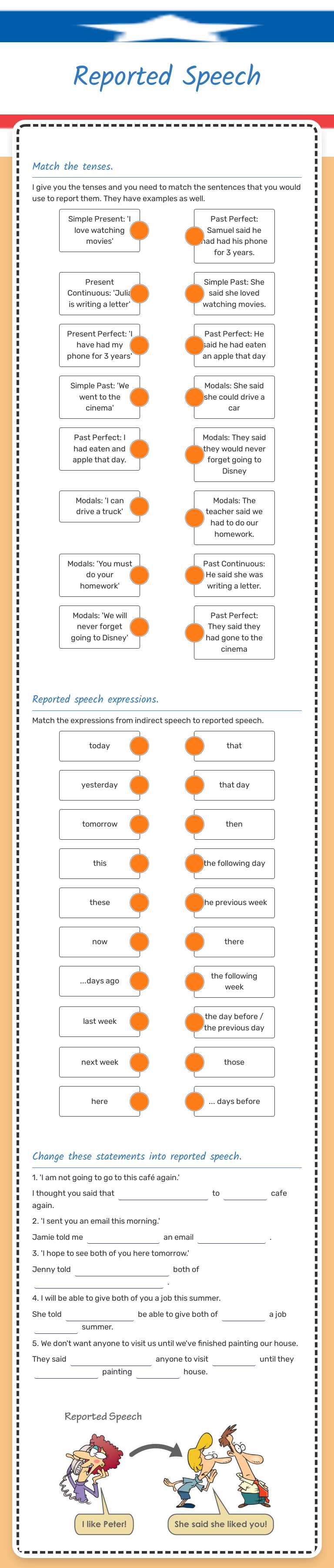 Reported Speech worksheet preview image
