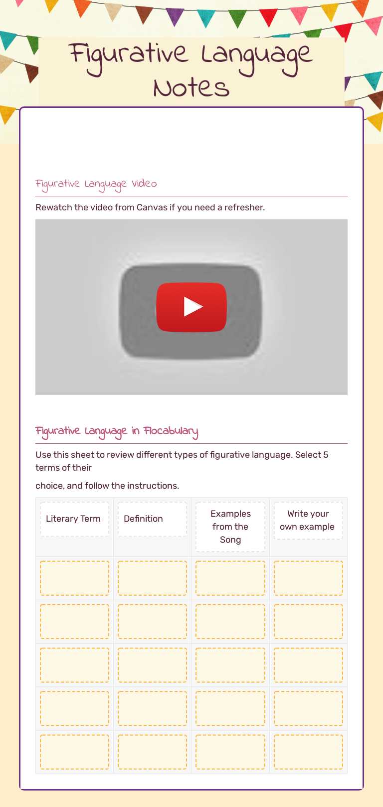 Figurative Language Notes worksheet preview image