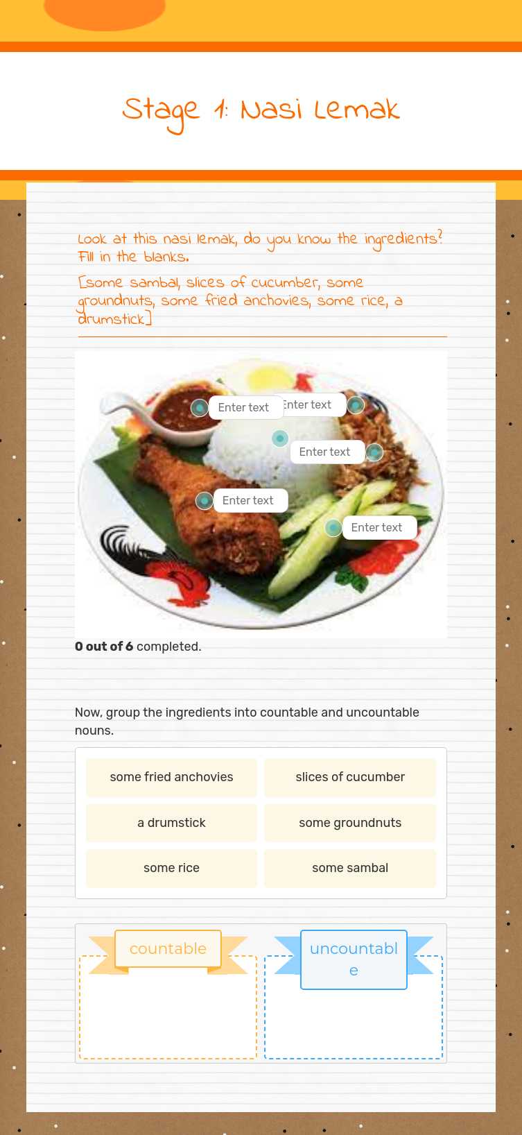 Stage 1: Nasi Lemak worksheet preview image