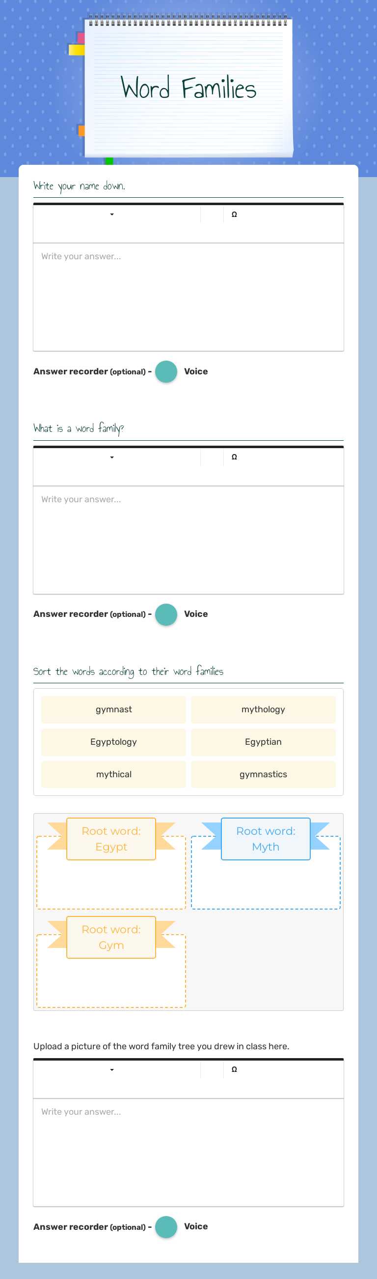 Word Families Grade 3 worksheet preview