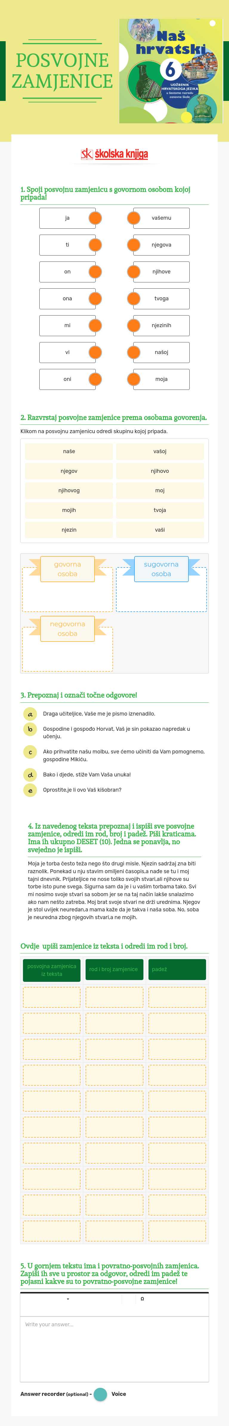 POSVOJNE ZAMJENICE worksheet preview image