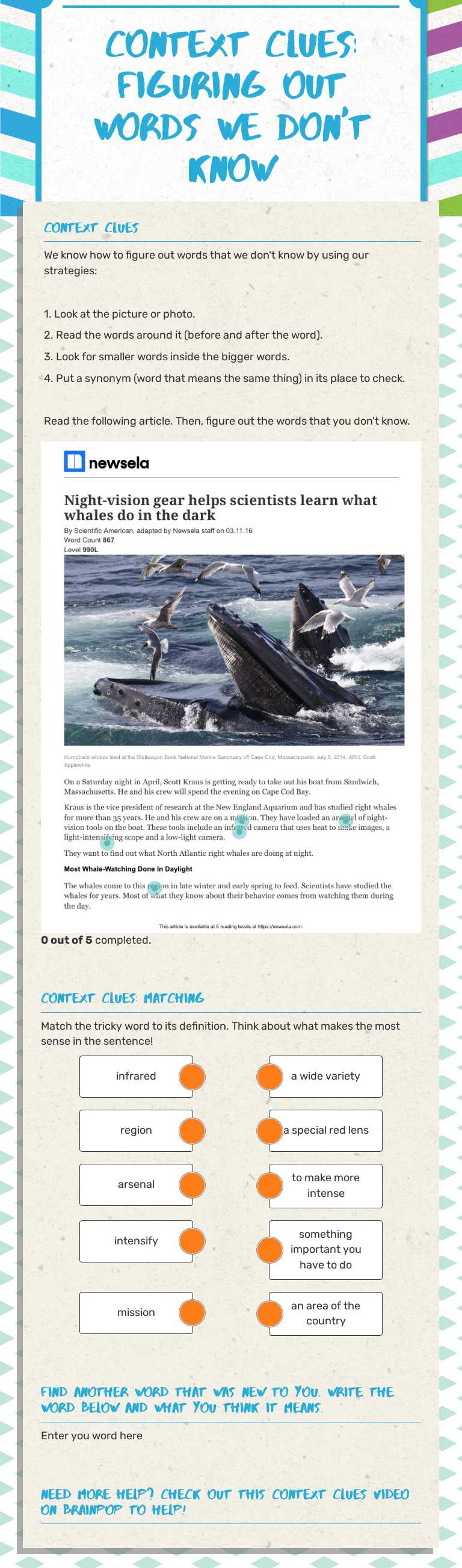 Context Clues: Figuring out words we don't know Grade 4 worksheet preview