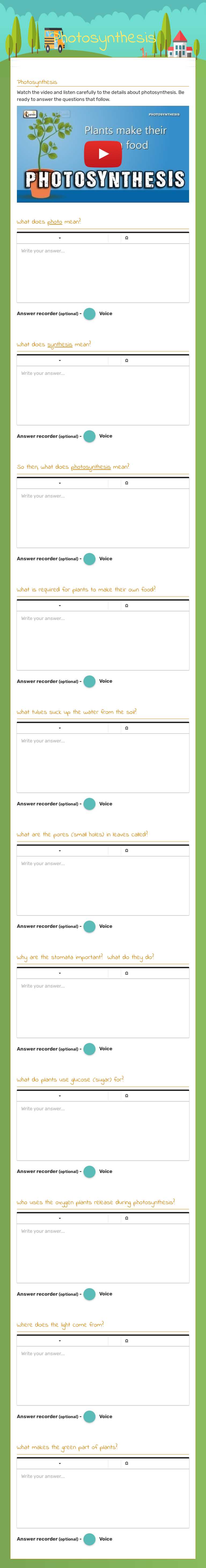 Photosynthesis worksheet preview image