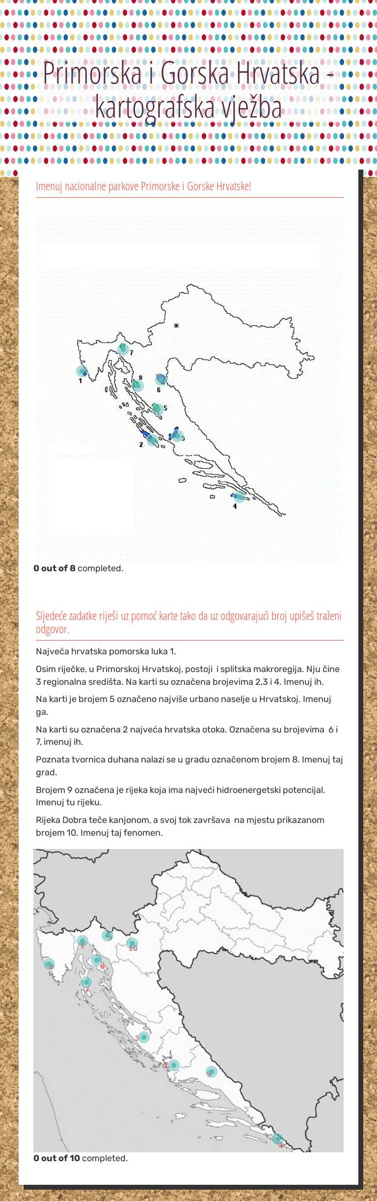 Primorska i Gorska Hrvatska - kartografska vježba worksheet preview image