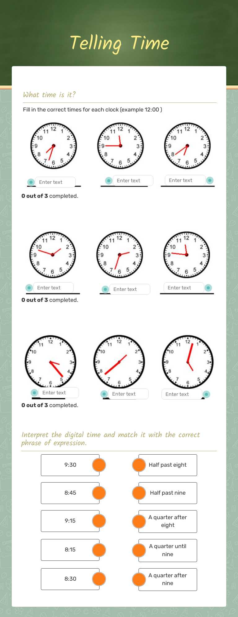 Telling Time worksheet preview image