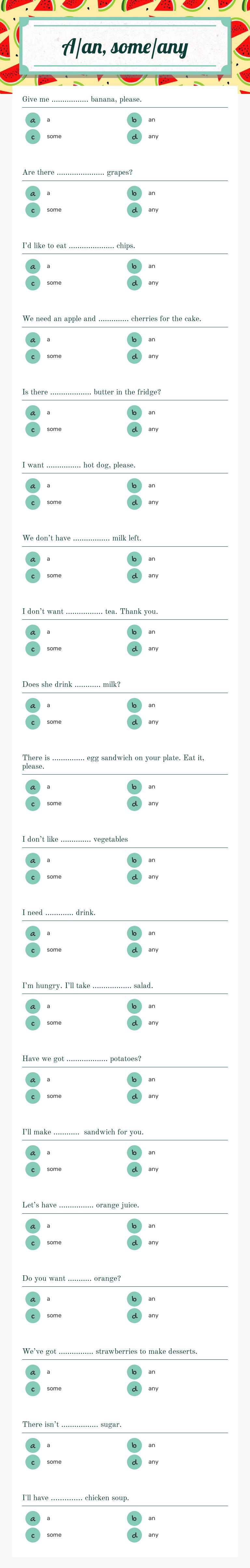 A/an, some/any Grade 5 worksheet preview