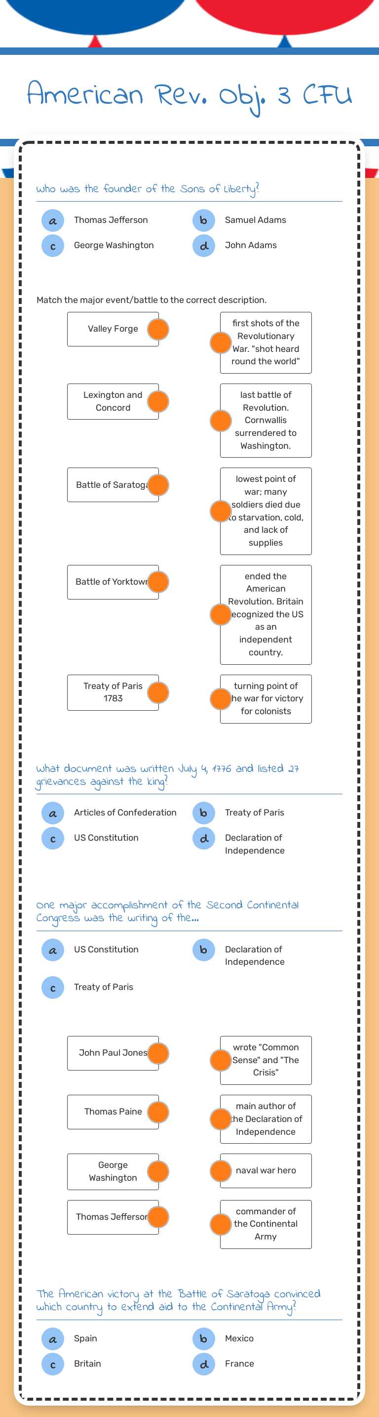 American Rev. Obj. 3 CFU worksheet preview