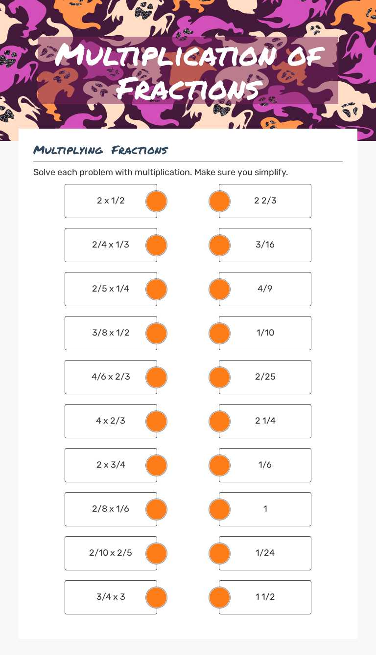 Multiplication of Fractions worksheet preview image