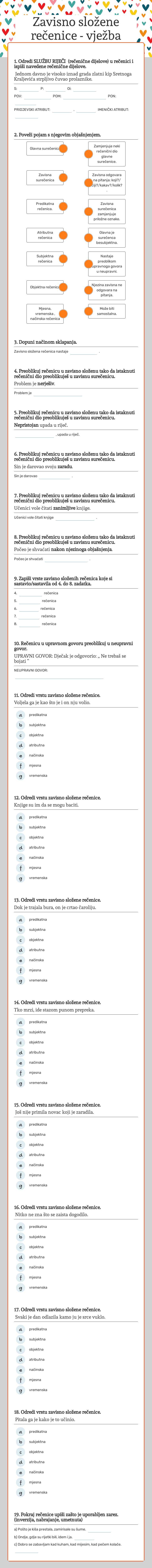 Zavisno složene rečenice - vježba worksheet preview image