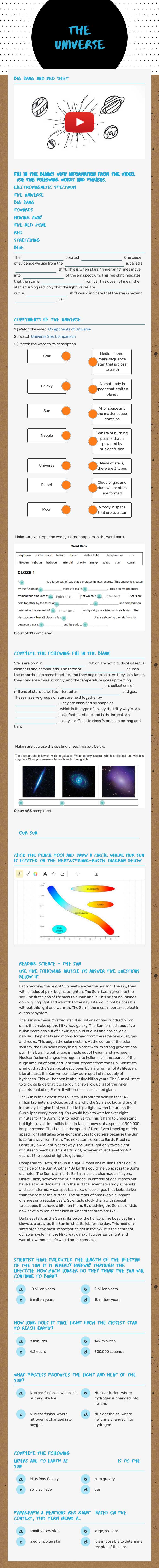 The
Universe Grade 8 worksheet preview