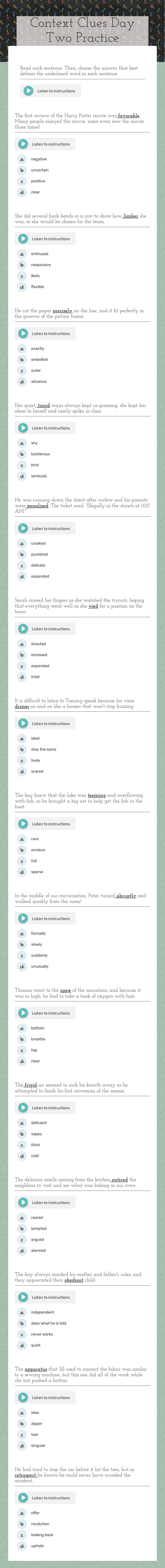 Context Clues Day Two Practice Grade 4 worksheet preview
