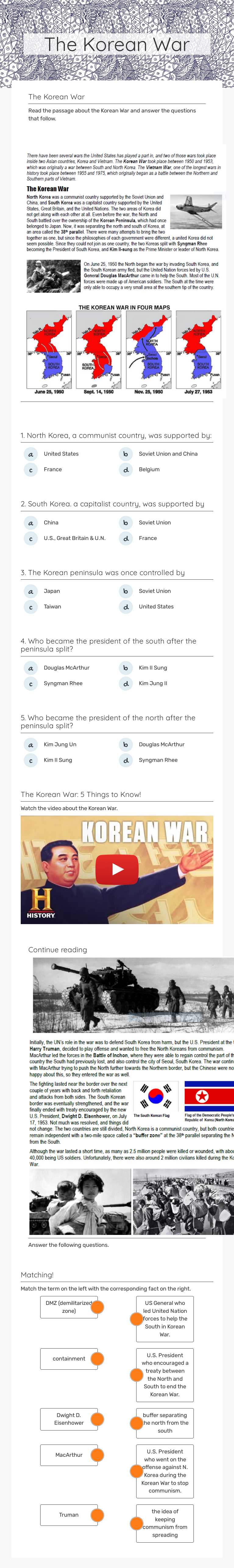 The Korean War worksheet preview image