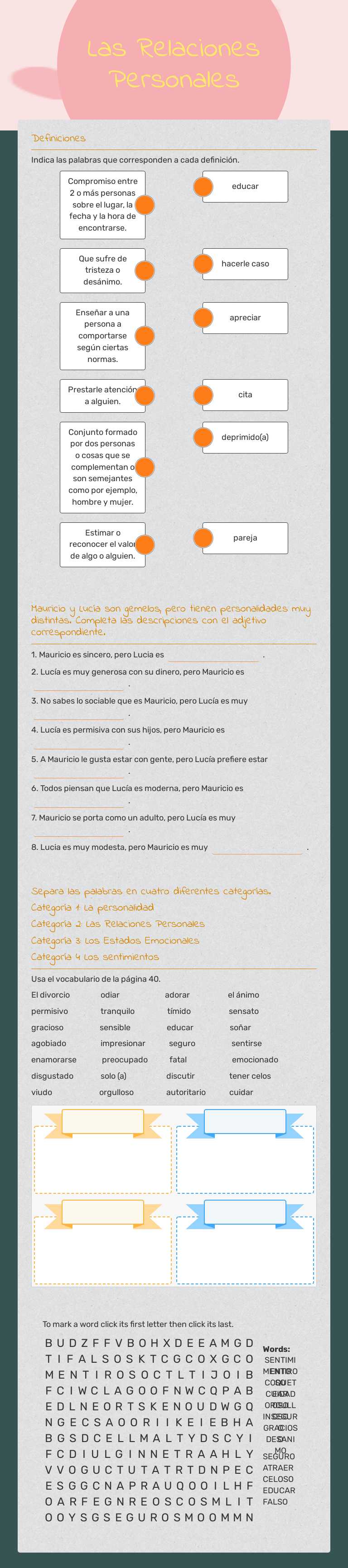 Las Relaciones Personales Grade 8 worksheet preview