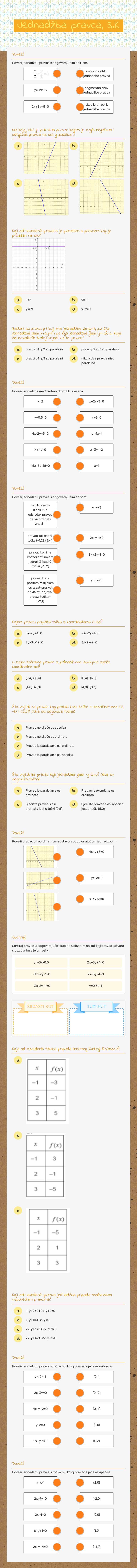 Jednadžba pravca, 3.K worksheet preview image