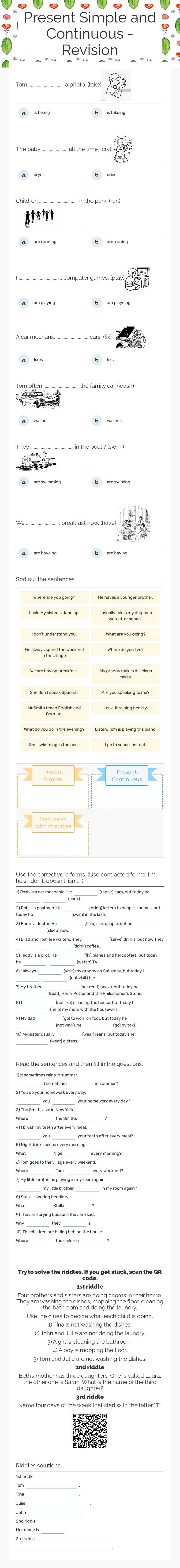Present Simple and Continuous - Revision Grade 5 worksheet preview