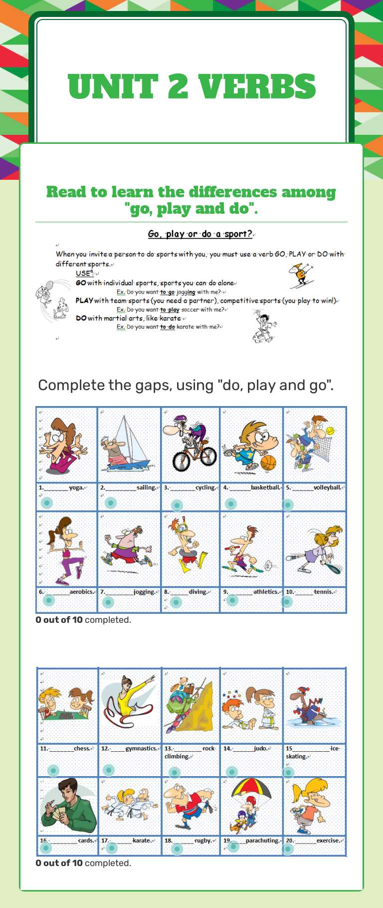Unit 2 verbs worksheet preview