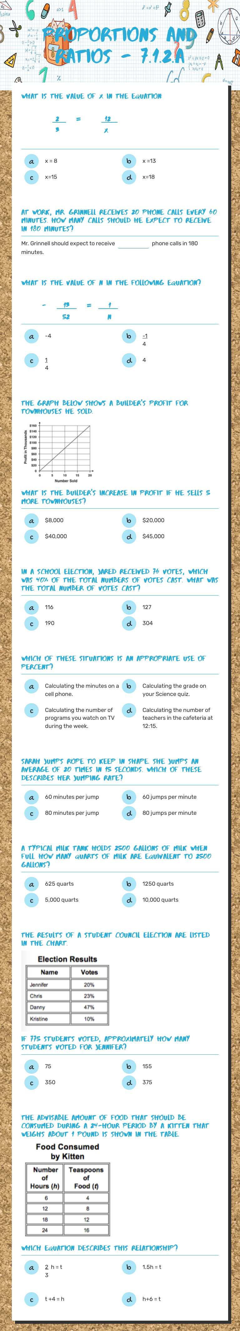 Proportions and Ratios - 7.1.2.a worksheet preview image