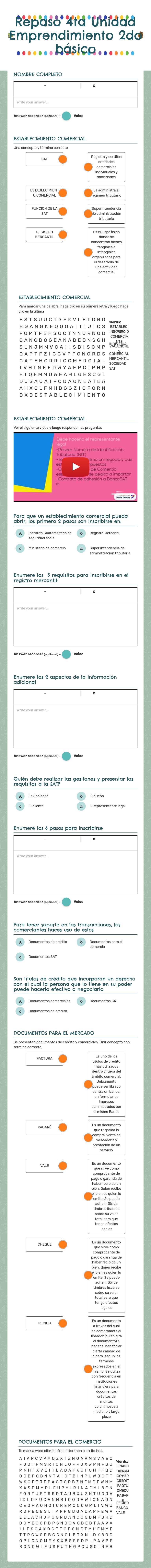 Repaso 4ta Unidad Emprendimiento 2do básico worksheet preview image