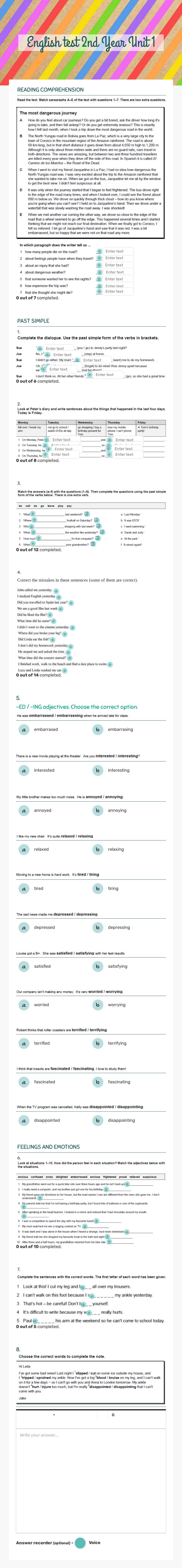English test 2nd Year           
Unit 1 worksheet preview image