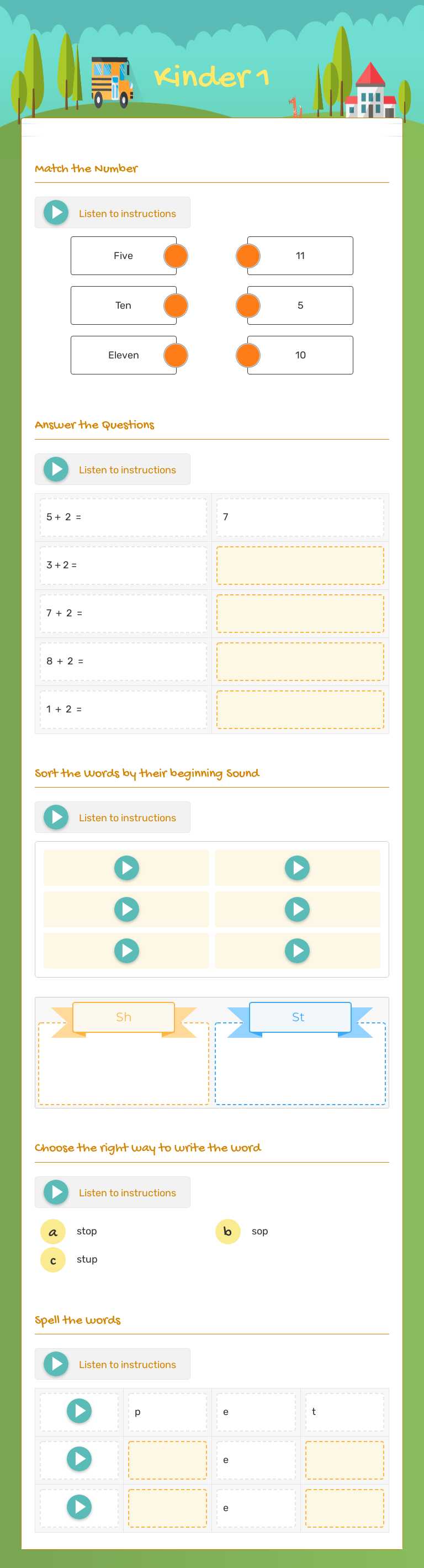 Kinder 1 worksheet preview image