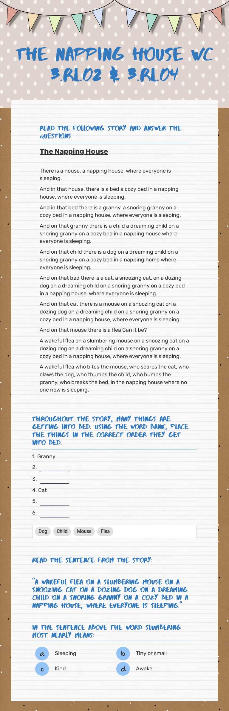 The Napping House
WC 3.RL.02 & 3.RL.04 worksheet preview image