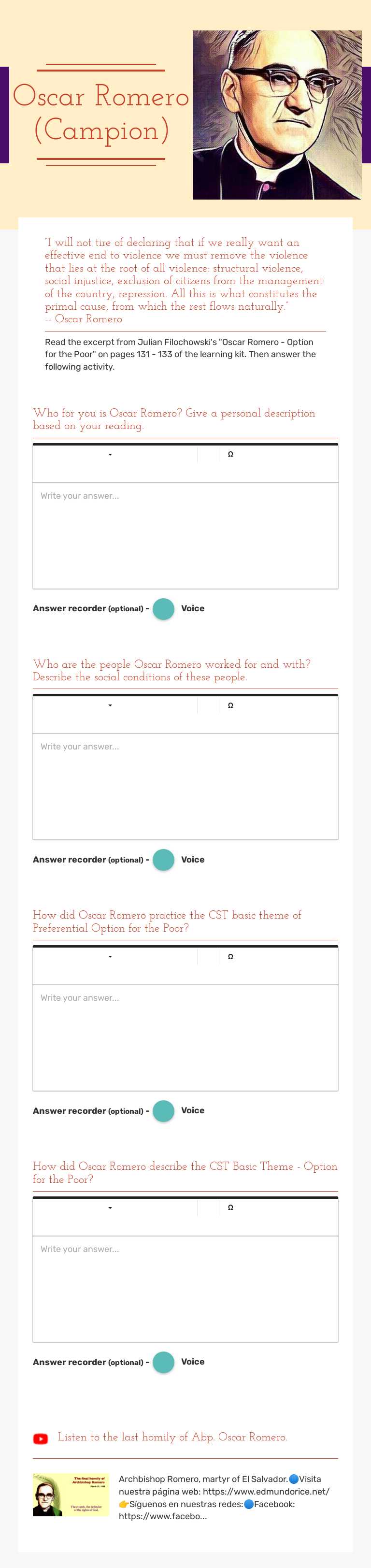 Oscar Romero (Campion) worksheet preview image