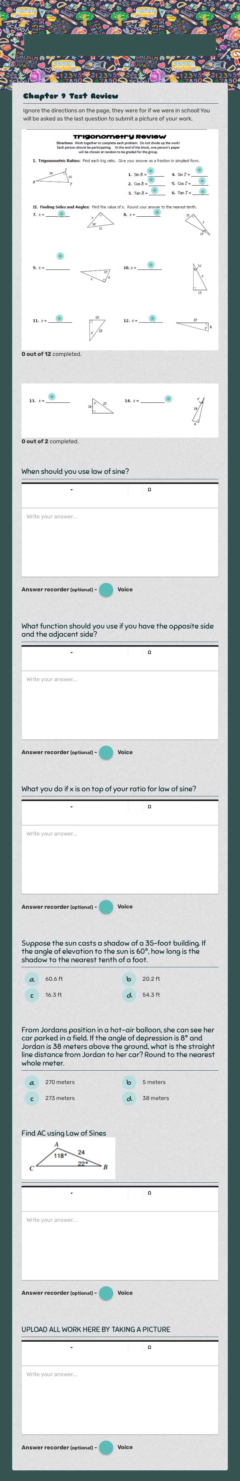 trigonometry review worksheet preview image