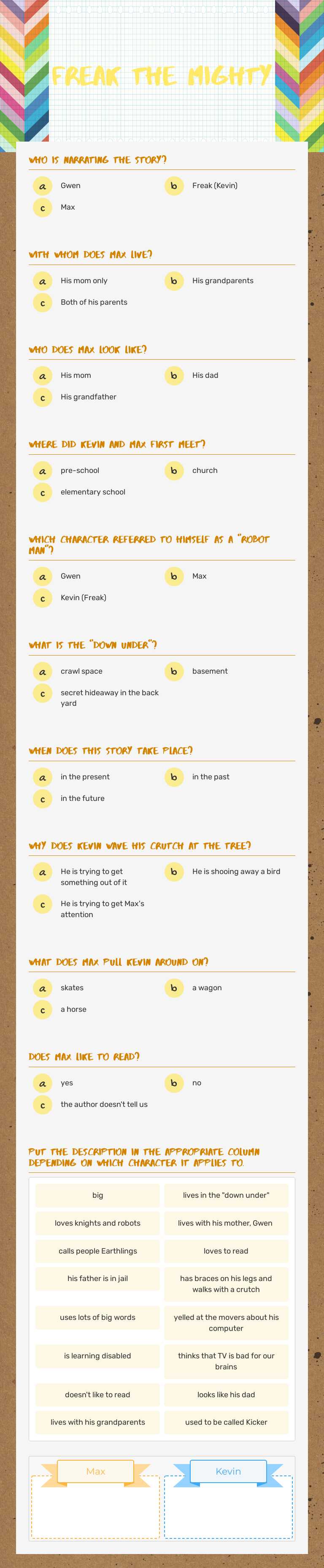 Freak the mighty worksheet preview image