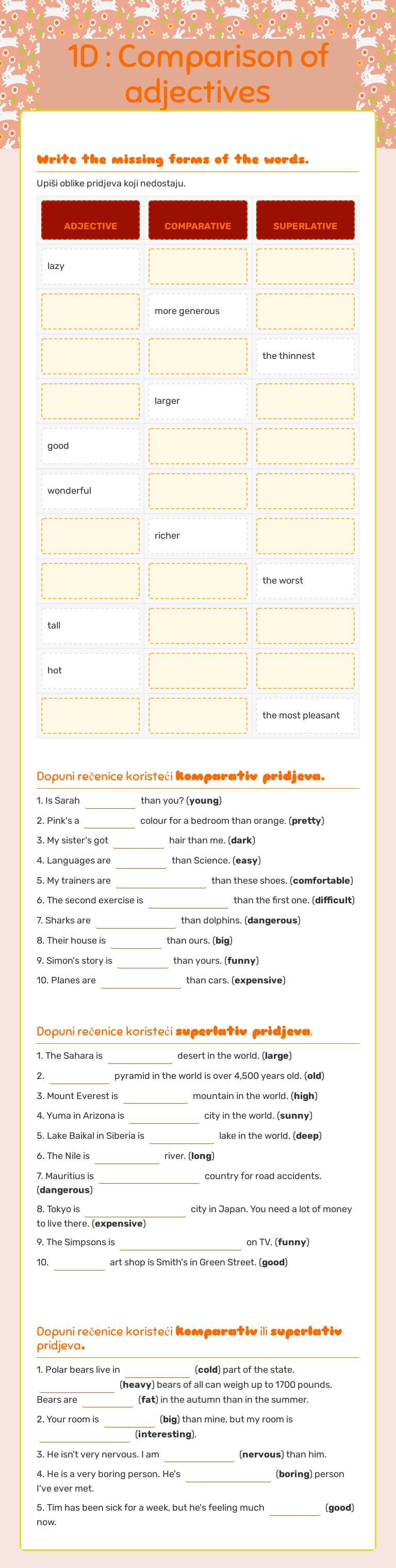 1D : Comparison of adjectives Grade 10 worksheet preview