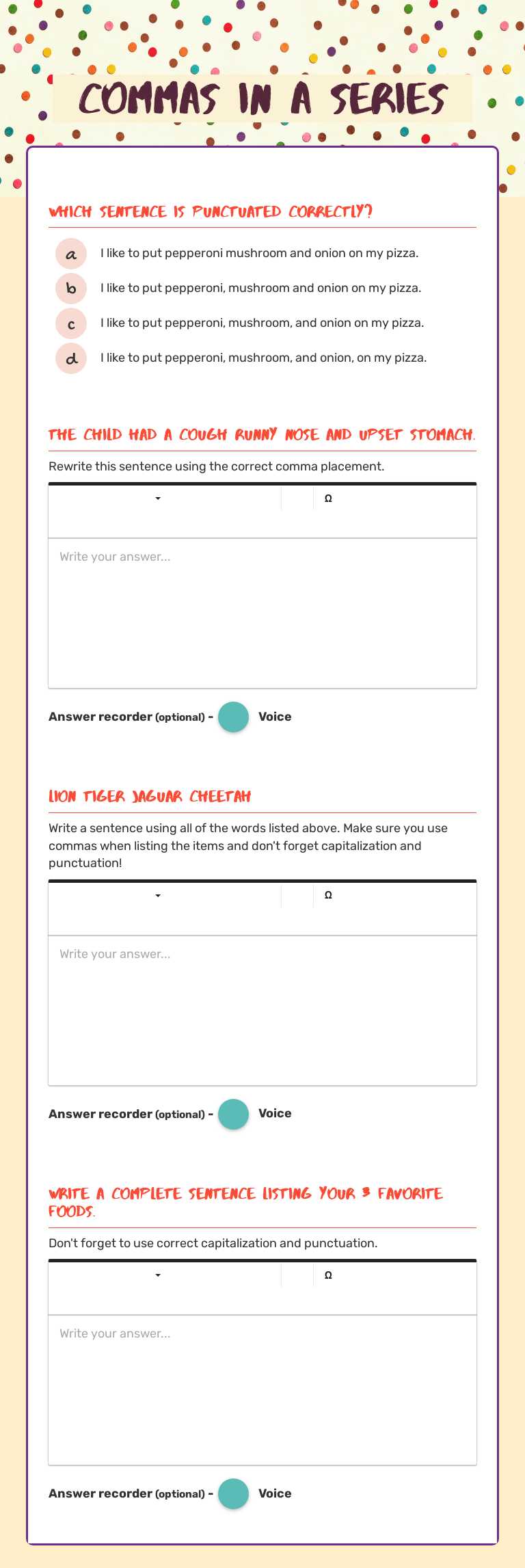 Commas in a Series worksheet preview image