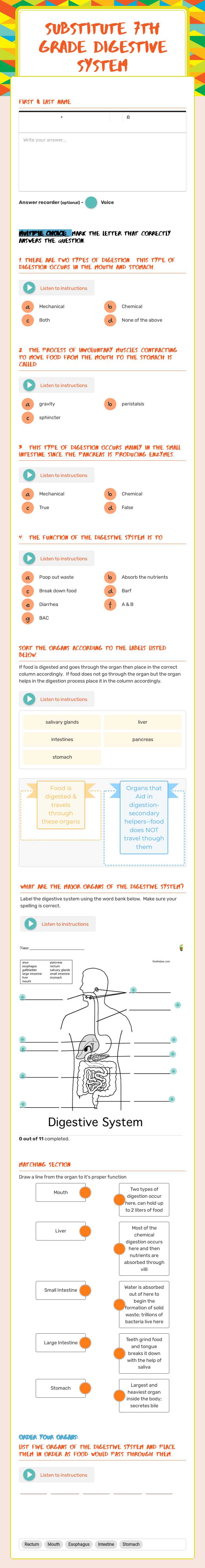 substitute
7th Grade Digestive System worksheet preview image