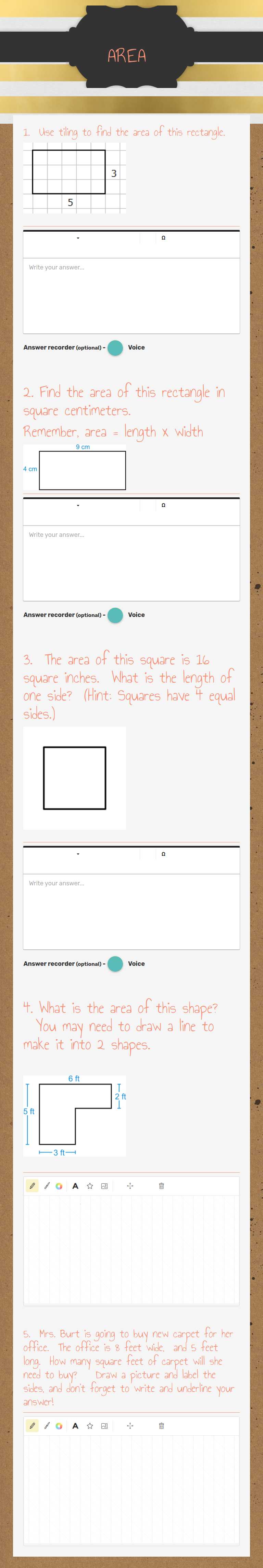 AREA worksheet preview image