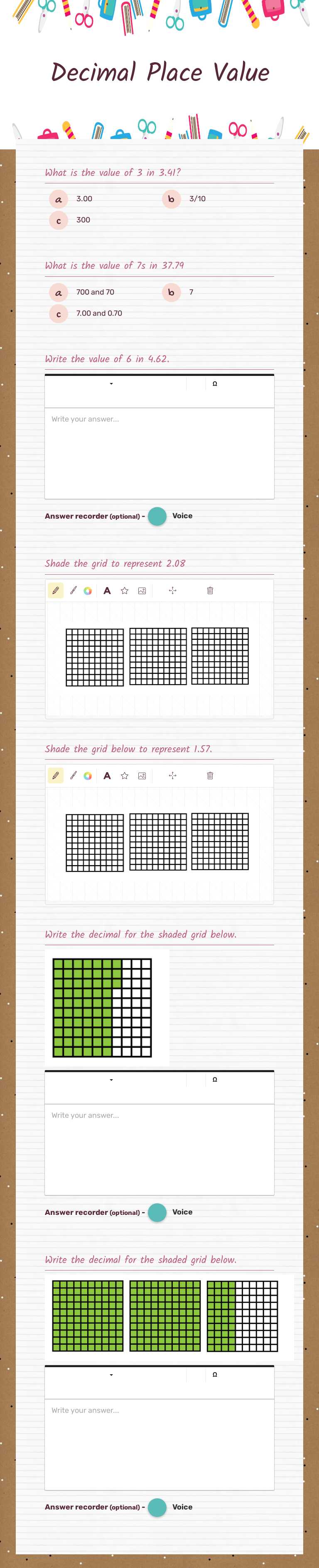Decimal Place Value worksheet preview image