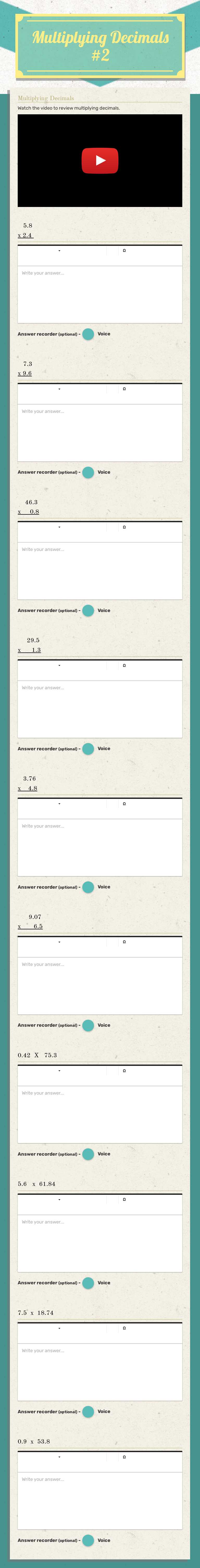 Multiplying Decimals #2 worksheet preview image