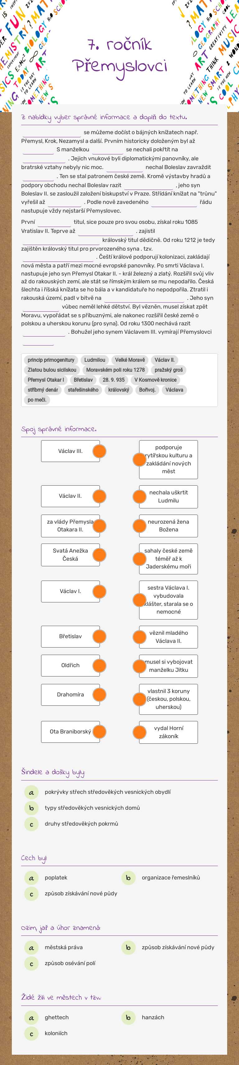 7. ročník Přemyslovci worksheet preview image