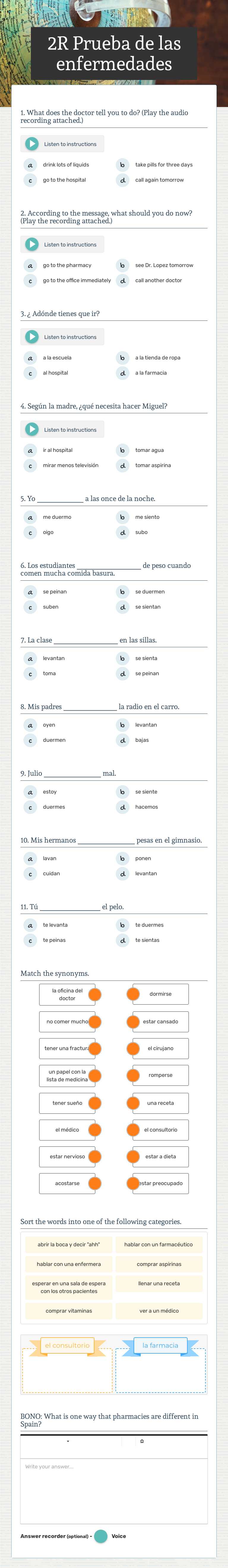 2R Prueba de las enfermedades worksheet preview image