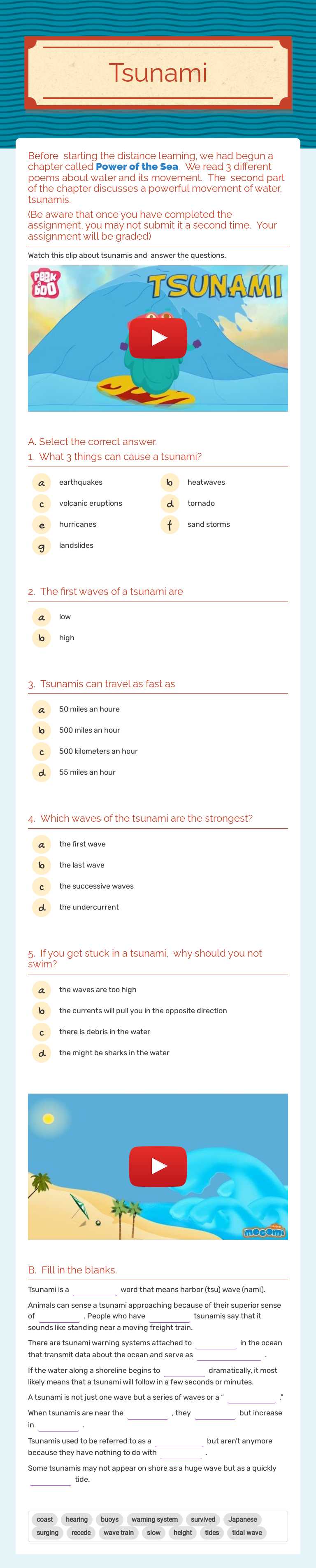 Tsunami Grade 5 worksheet preview