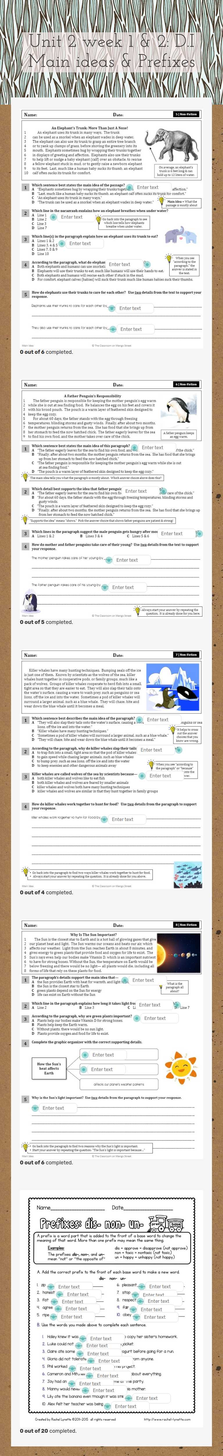 Unit 2 week 1 & 2: D.I Main ideas & Prefixes worksheet preview image
