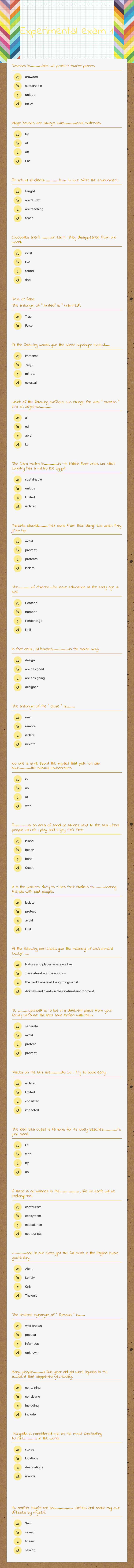 Experimental exam 1 Grade 1 worksheet preview