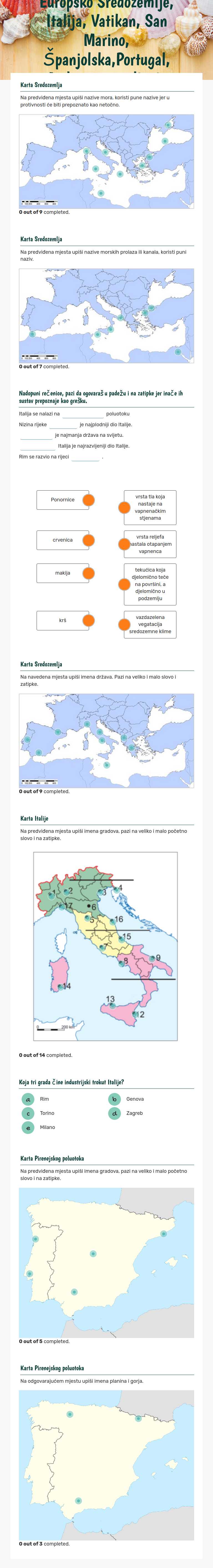 Europsko Sredozemlje, Italija, Vatikan, San Marino, Španjolska,Portugal, Andora- ponavljanje worksheet preview image