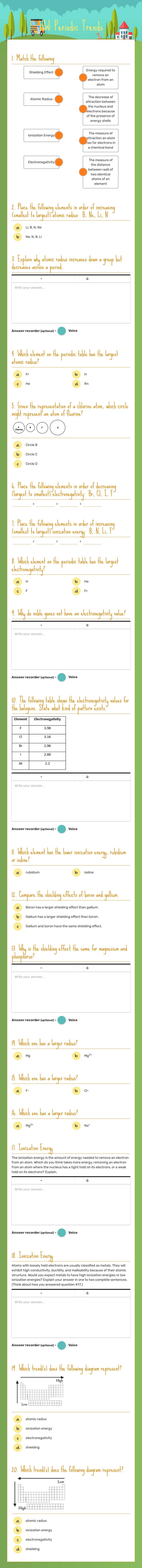 HW: Periodic Trends Grade 10 worksheet preview