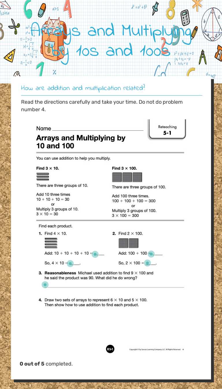 Arrays and Multiplying by 10s and 100s worksheet preview image