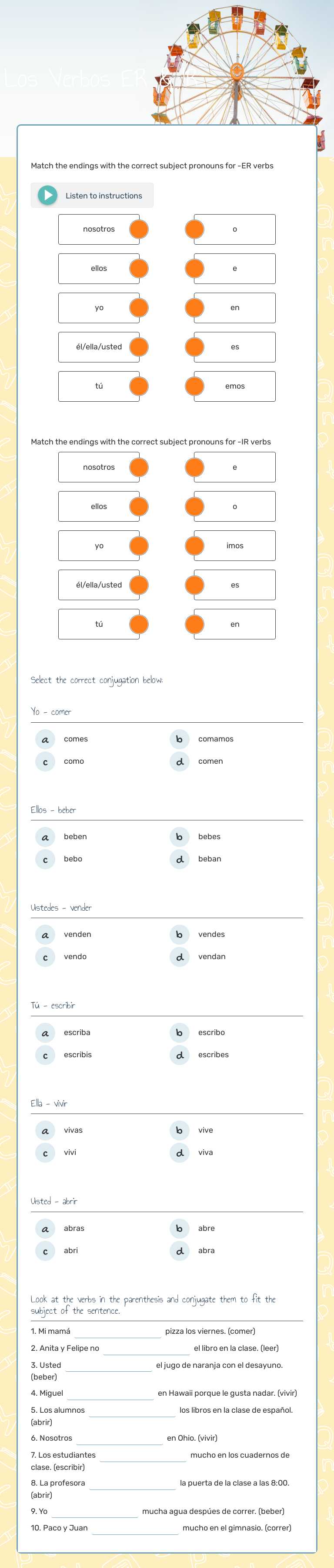 Los Verbos ER & IR worksheet preview image